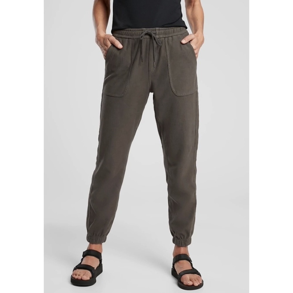 Athleta Cypress Women Olive Green Ribbed Side Stripe Jogger Pants Size Small